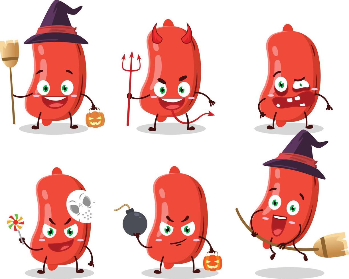 Halloween expression emoticons with cartoon character of sausage vector