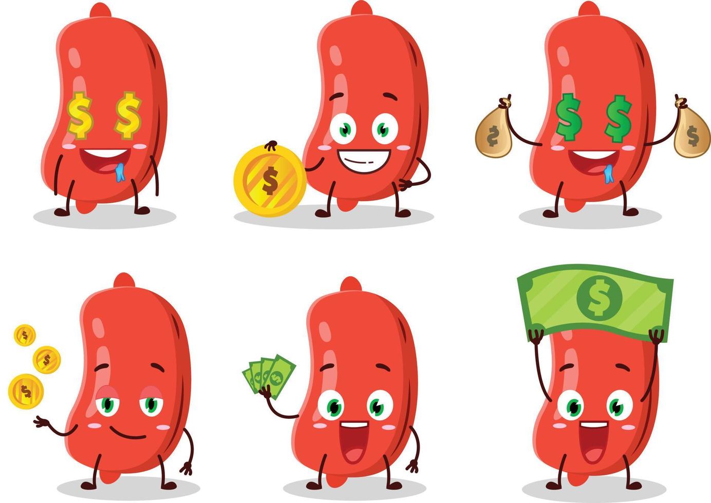 Sausage cartoon character with cute emoticon bring money vector
