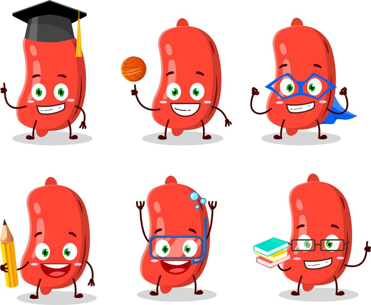 School student of sausage cartoon character with various expressions vector