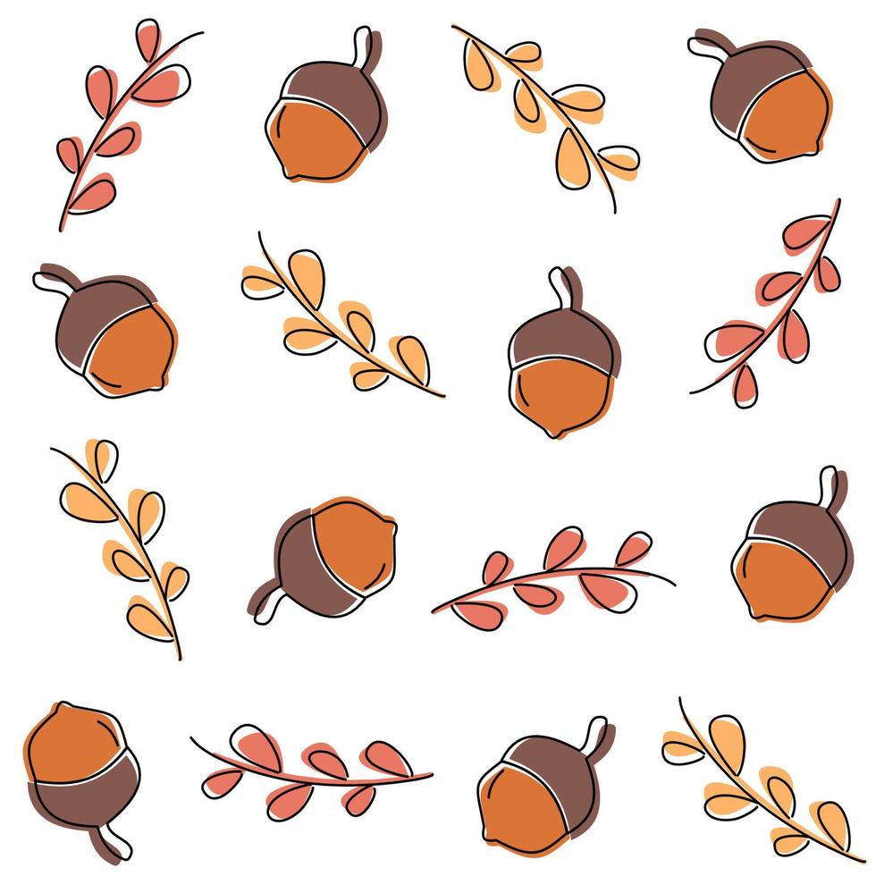 linda dibujos animados otoño sin costura vector modelo antecedentes ilustración con ramas y hojas y bellotas