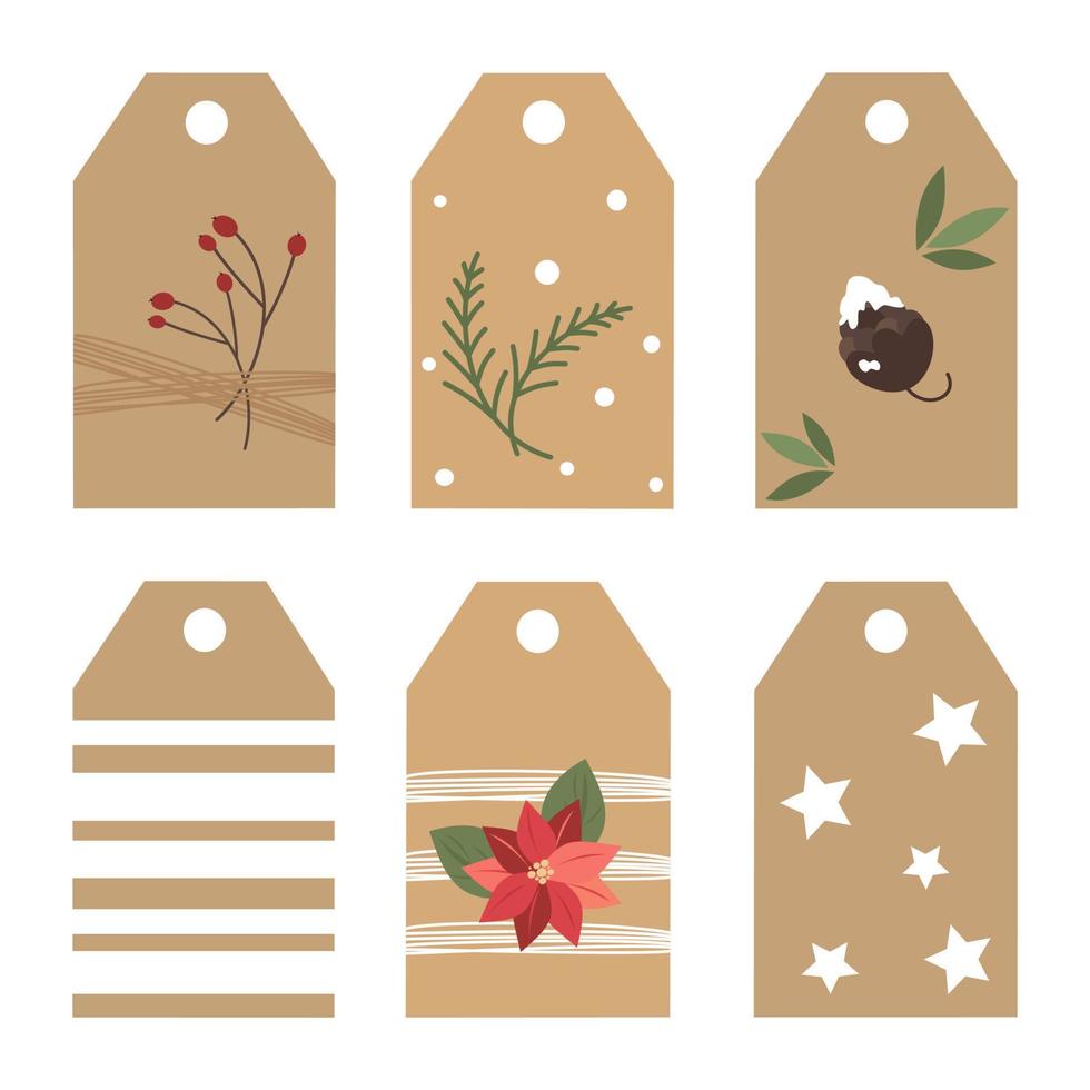 linda mano dibujado papel Navidad regalo etiquetas vector conjunto ilustración