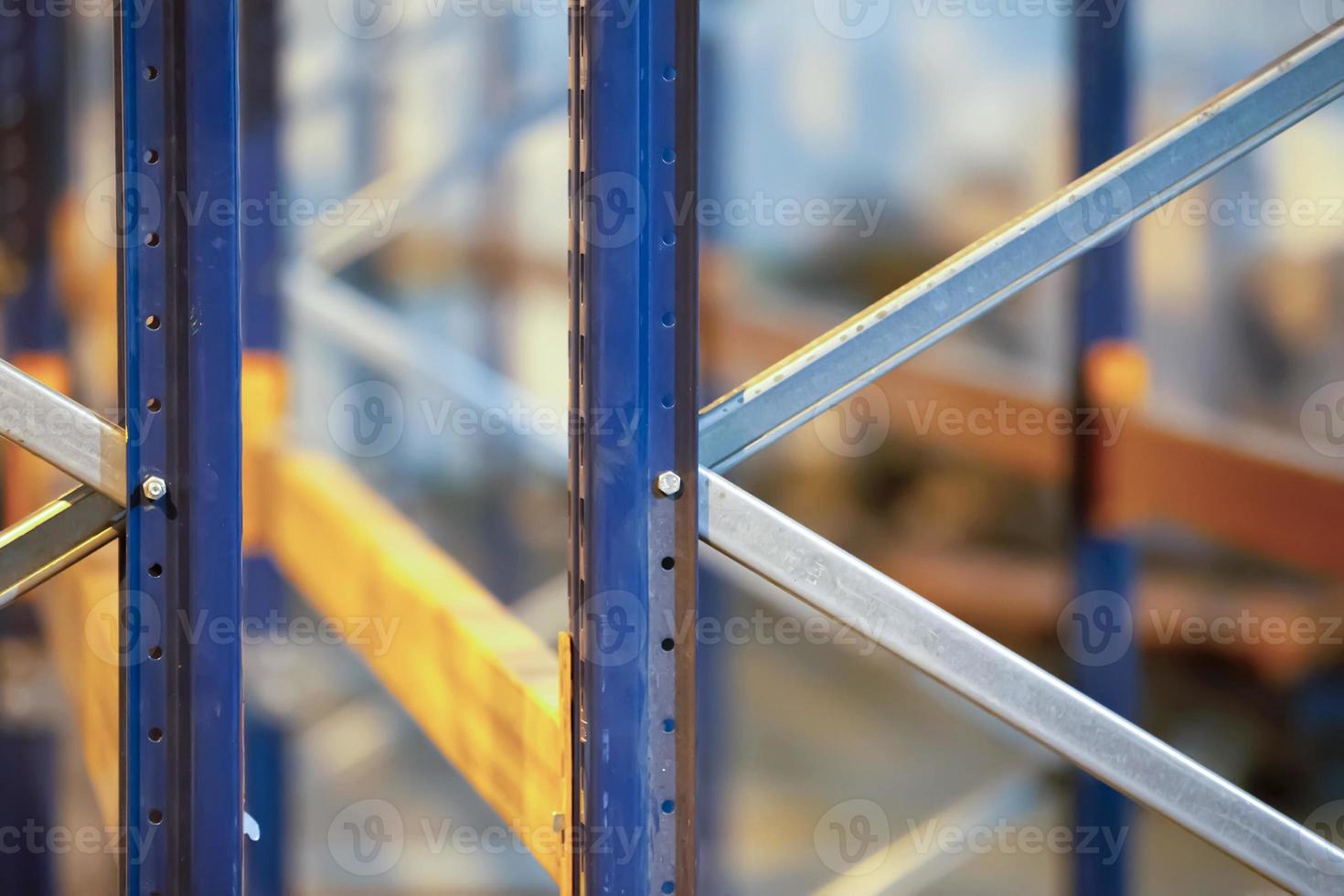 Metal joints of warehouse shelves. photo