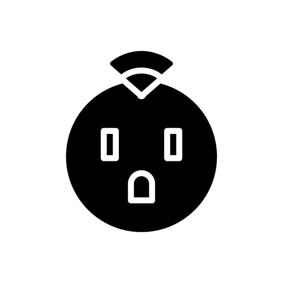 Smart socket black glyph icon. Home appliance. Automated plug. Internet of things. Remote control with smartphone. Silhouette symbol on white space. Solid pictogram. Vector isolated illustration