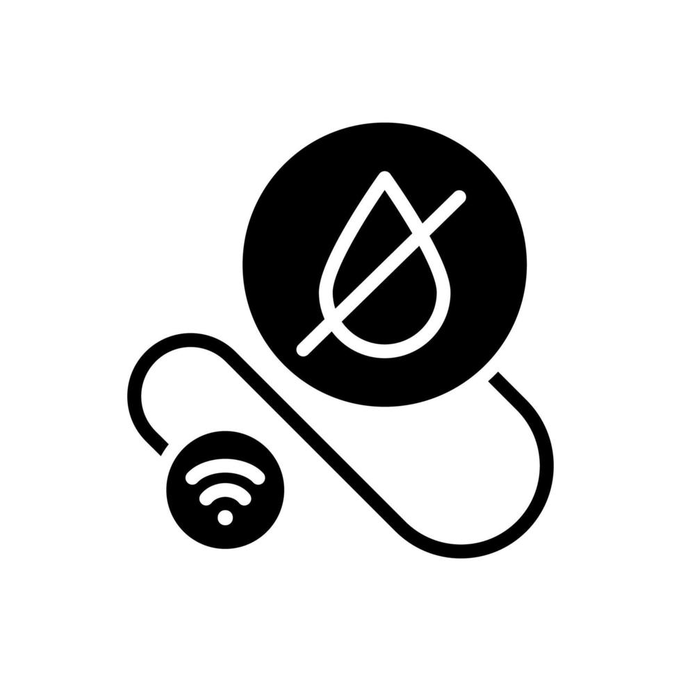 Smart leak detector black glyph icon. Prevent water leakage at home. Internet of things. Innovative technology. Silhouette symbol on white space. Solid pictogram. Vector isolated illustration