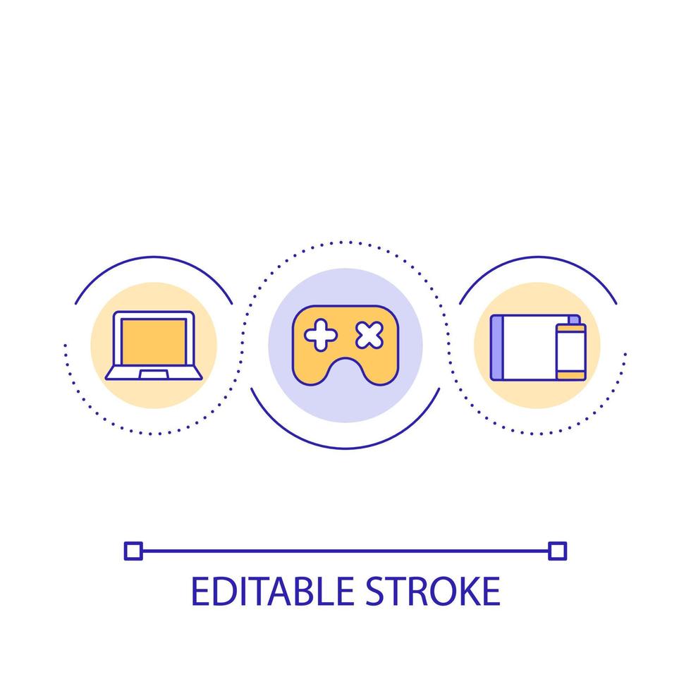 Gadget for playing video games loop concept icon. Digital devices compliance. Entertainment abstract idea thin line illustration. Isolated outline drawing. Editable stroke vector