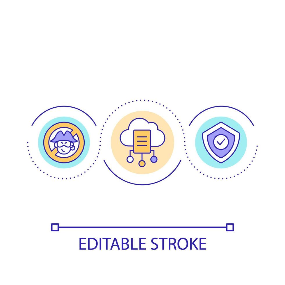 Avoid piracy loop concept icon. Cloud service security. Data safety. Protection from hacking attacks abstract idea thin line illustration. Isolated outline drawing. Editable stroke vector