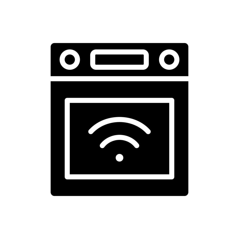 inteligente estufa negro glifo icono. cocina aparato. automático características. dispositivo para Cocinando comida. Internet de cosas. silueta símbolo en blanco espacio. sólido pictograma. vector aislado ilustración