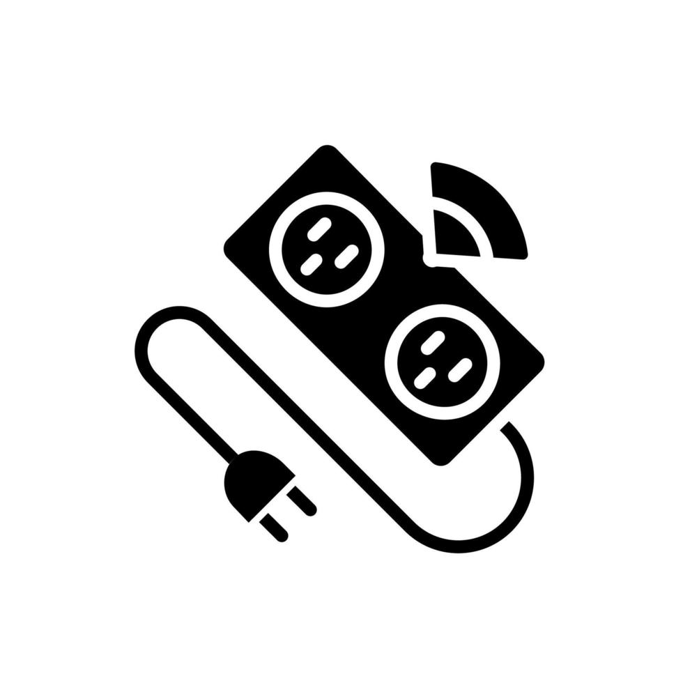 Smart power strip black glyph icon. Automatic multi plug device. Appliance for home. Surge protector. Extension cord. Silhouette symbol on white space. Solid pictogram. Vector isolated illustration