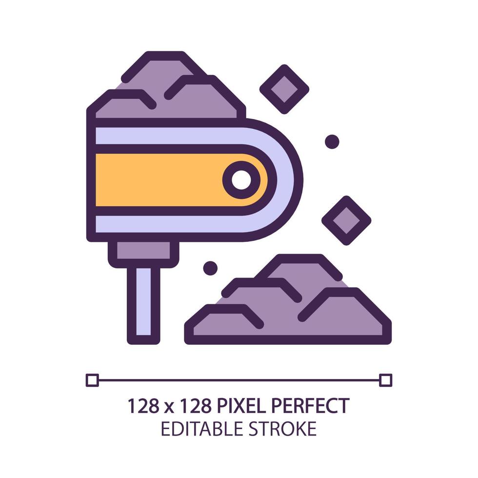 Conveyor pixel perfect RGB color icon. Automatic transportation of ore and rock. Coal mining. Heavy industry equipment. Isolated vector illustration. Simple filled line drawing. Editable stroke