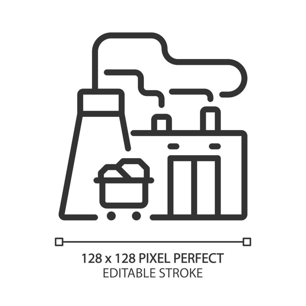 Fuel power plant pixel perfect linear icon. Thermal power station. Convert combustion into energy. Produce electricity. Thin line illustration. Contour symbol. Vector outline drawing. Editable stroke