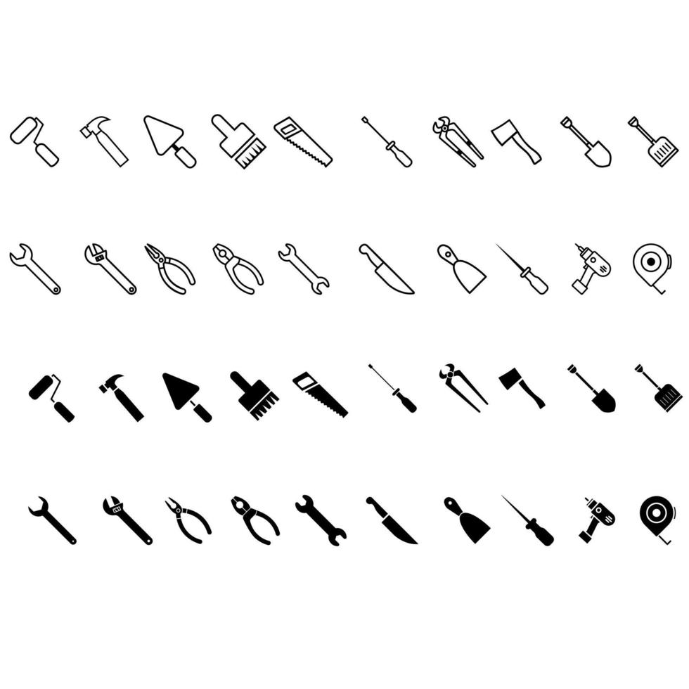 Tools vector icon set. repair illustration symbol collection. construction symbol.