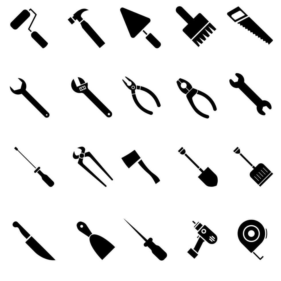 Tools vector icon set. repair illustration symbol collection. construction symbol.