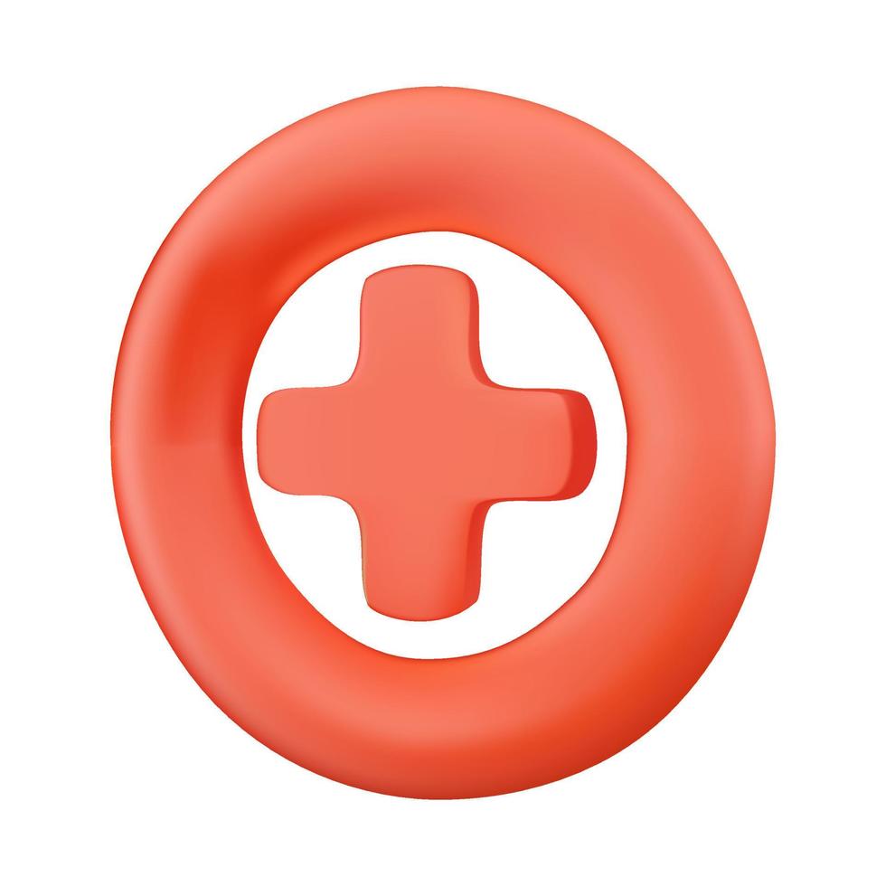 Medical cross in a red circle. 3d medical icon vector