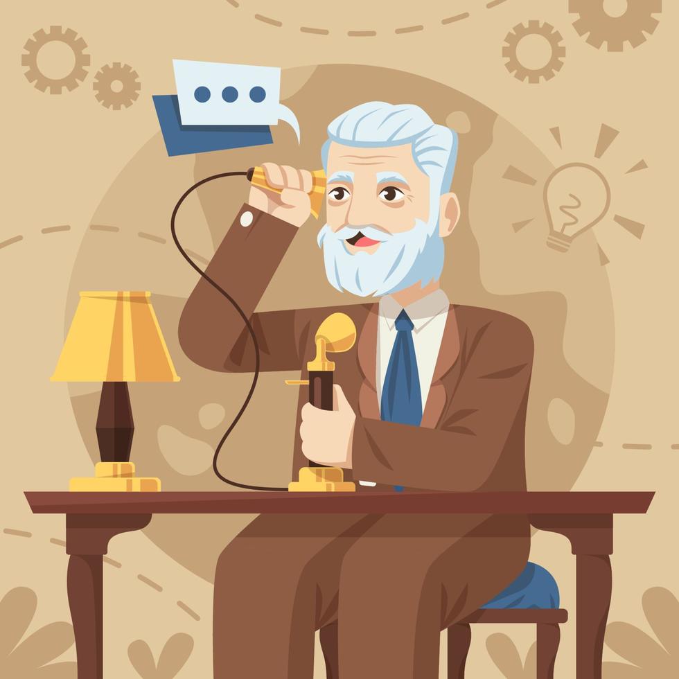 Alexander Graham Bell with His Telephone vector