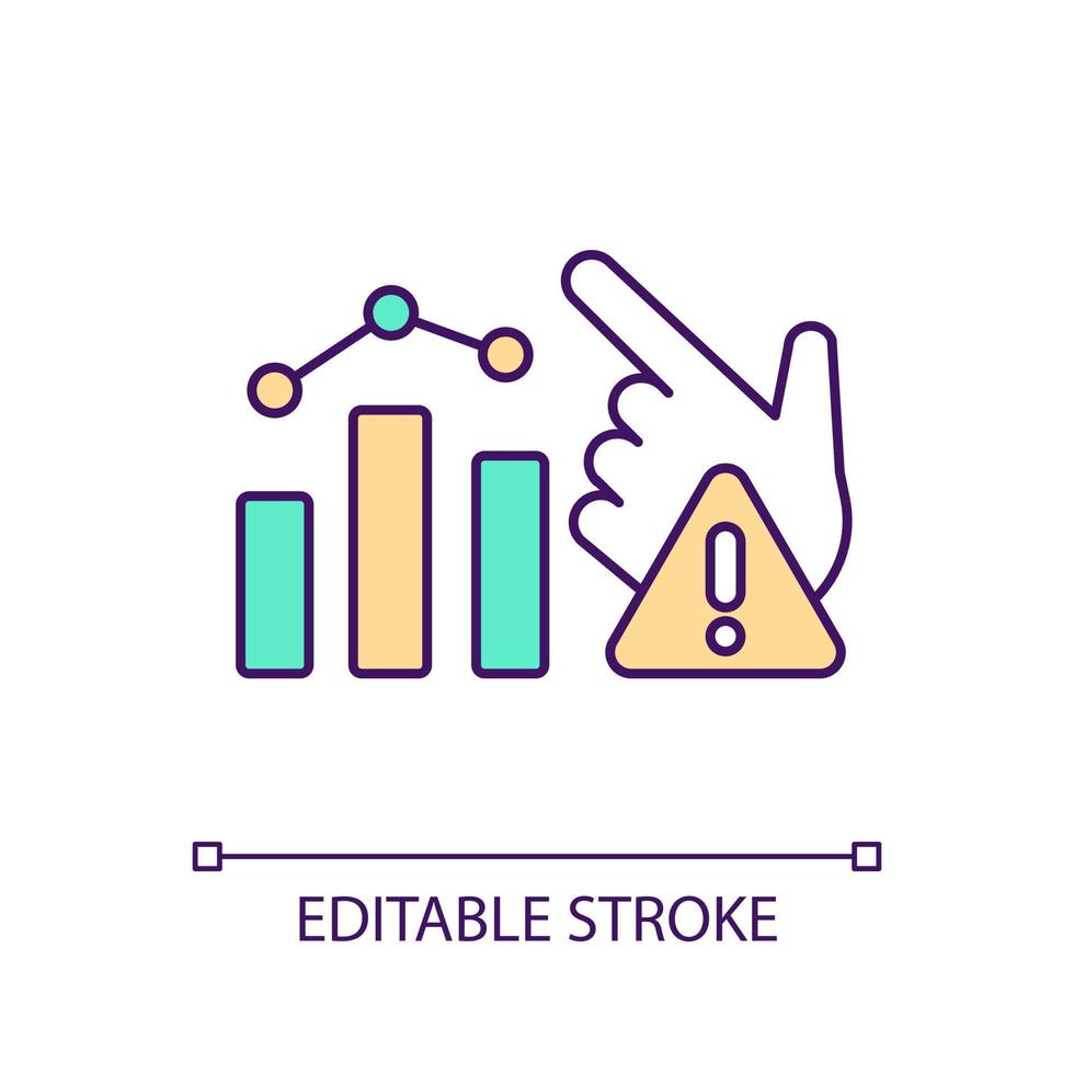 Warning about stock market recession RGB color icon. Commercial risks management strategy. Danger for investors. Isolated vector illustration. Simple filled line drawing. Editable stroke