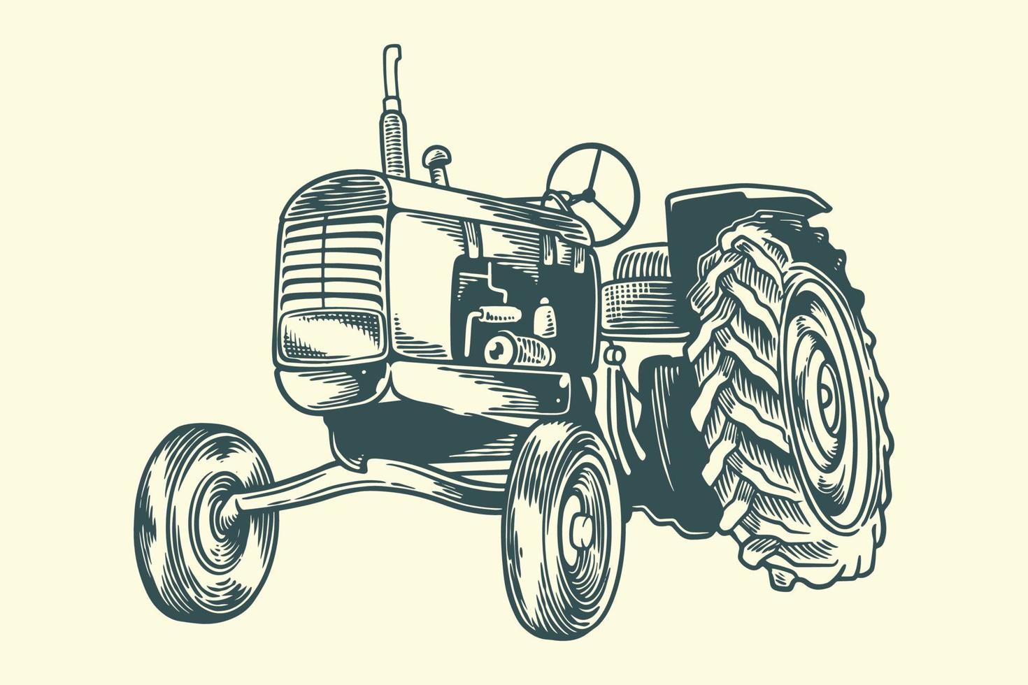Hand drawing vintage old tractor in scandinavian style. vector