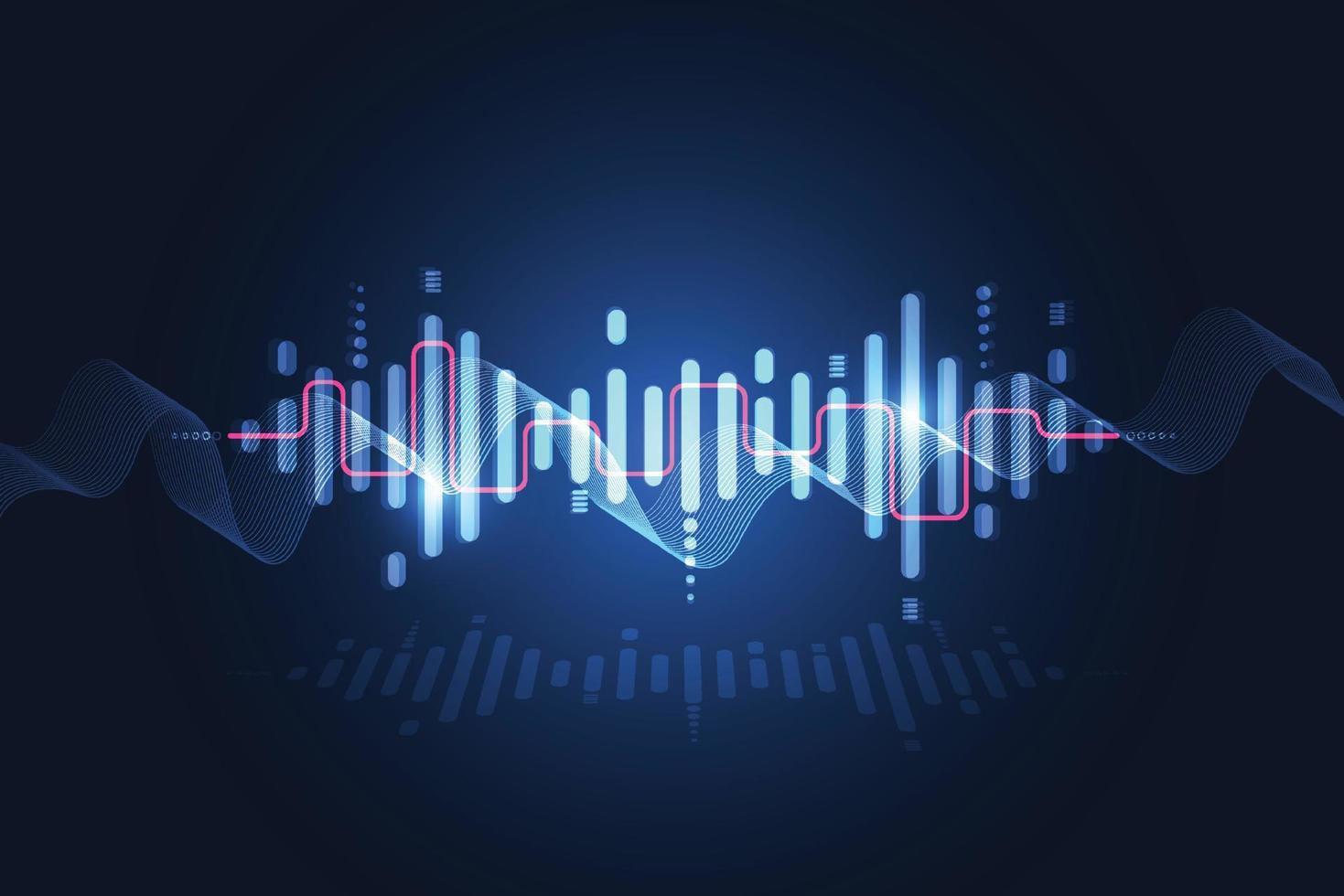 Modern speaking sound waves oscillating dark blue light, Abstract technology background. Vector illustration