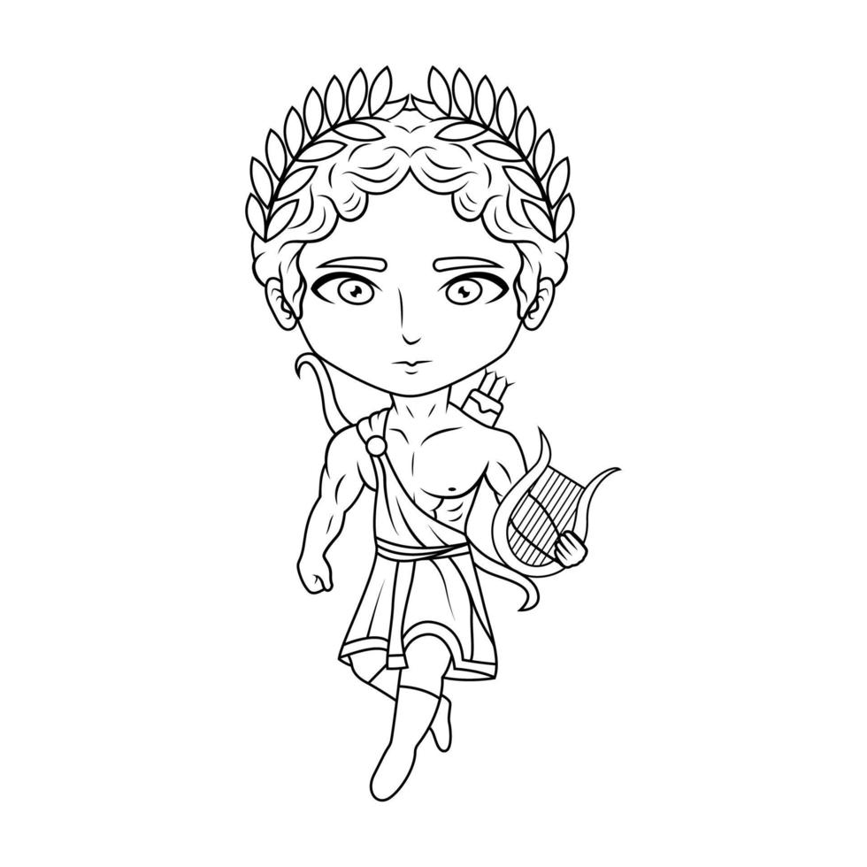 Apollo chibi mascot line art vector