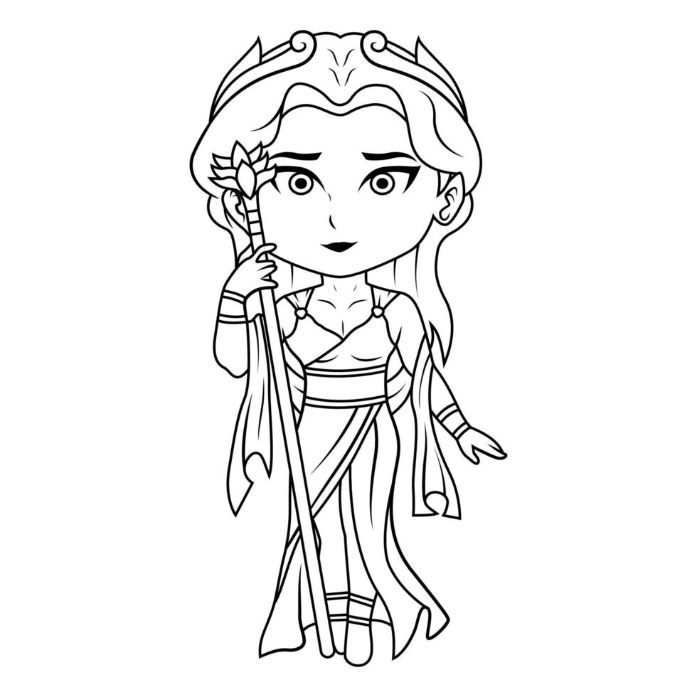 hera chibi mascota línea Arte vector