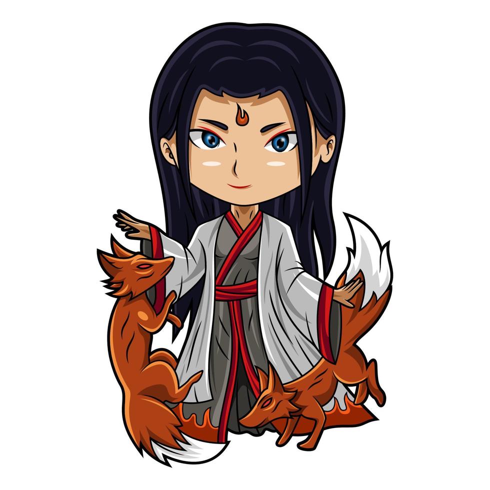 Inari god chibi mascot logo vector