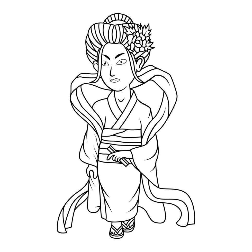 Geisha chibi mascot line art vector