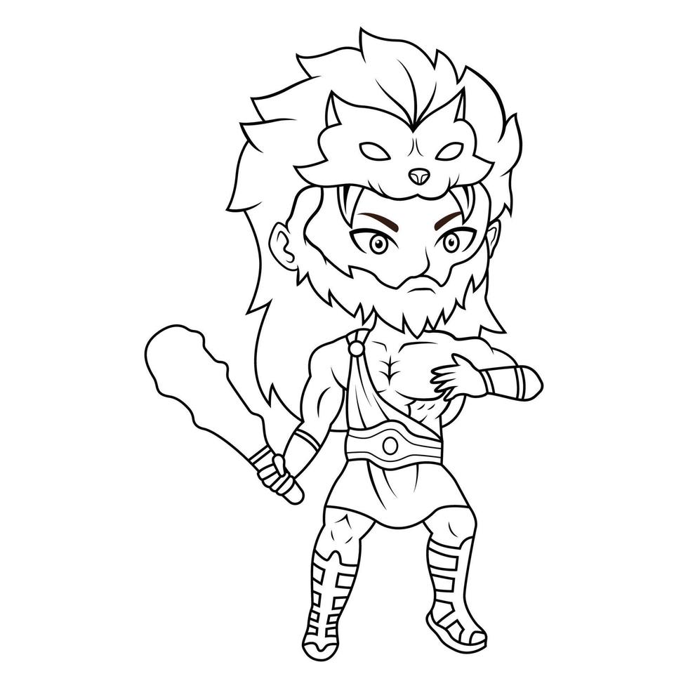 Heracles chibi mascot line art vector