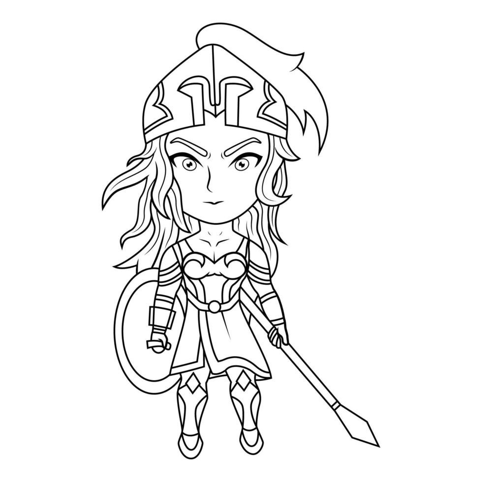 Athena chibi mascot line art vector