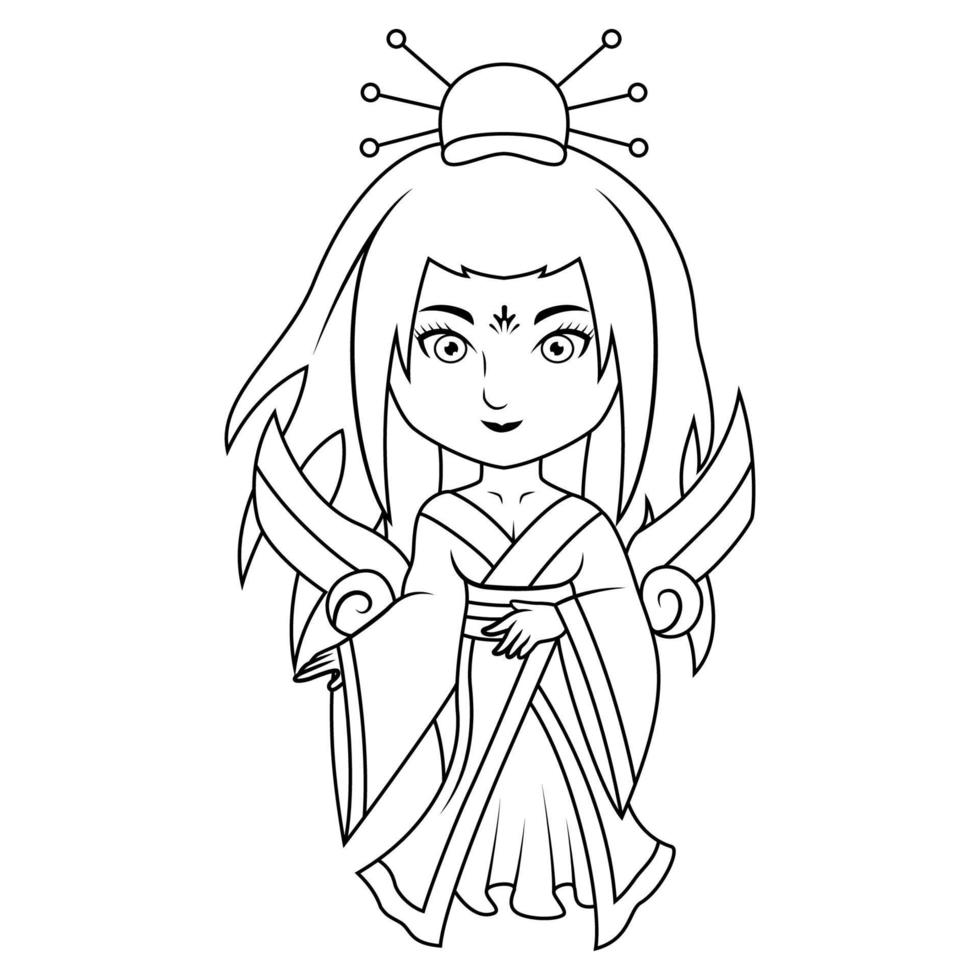 Ameterasu chibi mascot line art vector