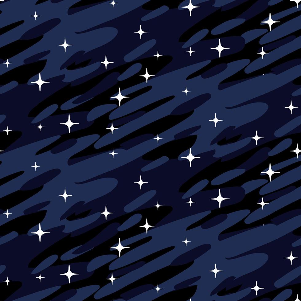 The pattern of the night sky with stars. Glitter on a blue background. Glowing stars on a blue background. Suitable for printing on textiles and paper. Gift wrapping, banner, flyer, wallpaper, bedding vector