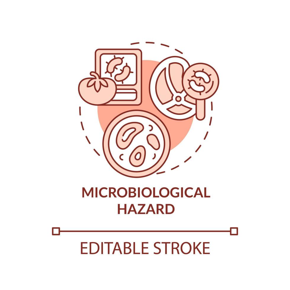 microbiológico peligro terracota concepto icono. perjudicial bacterias comida la seguridad riesgo resumen idea Delgado línea ilustración. aislado contorno dibujo. editable carrera vector