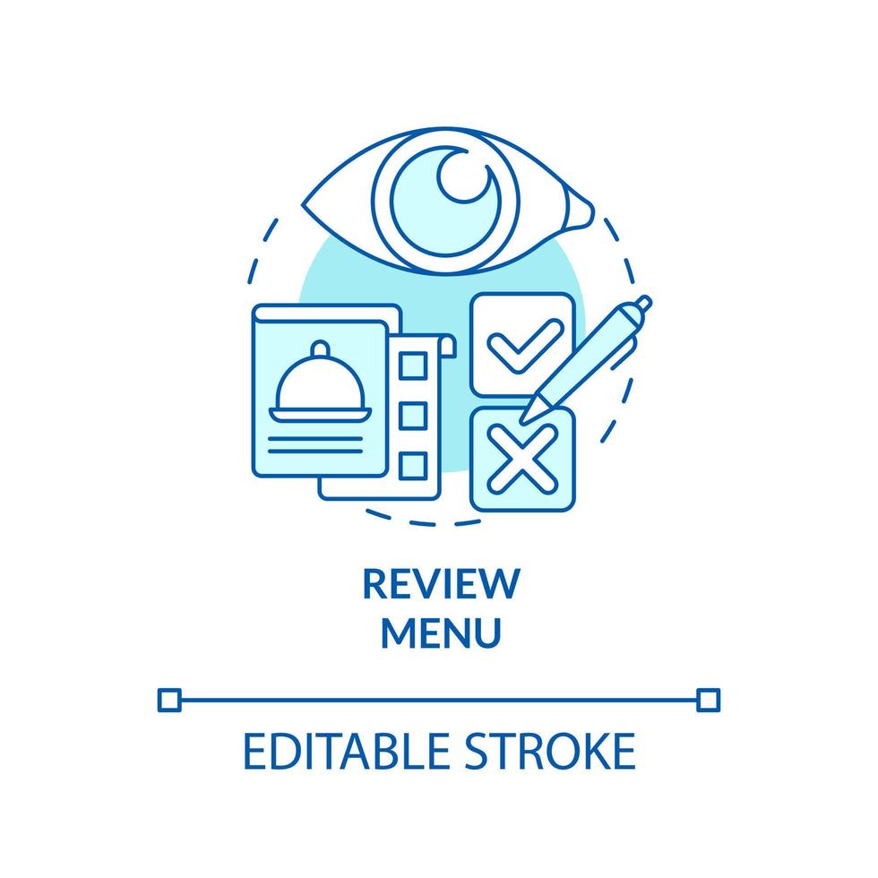 Review menu turquoise concept icon. Potentially hazardous foods. HACCP on practice abstract idea thin line illustration. Isolated outline drawing. Editable stroke vector