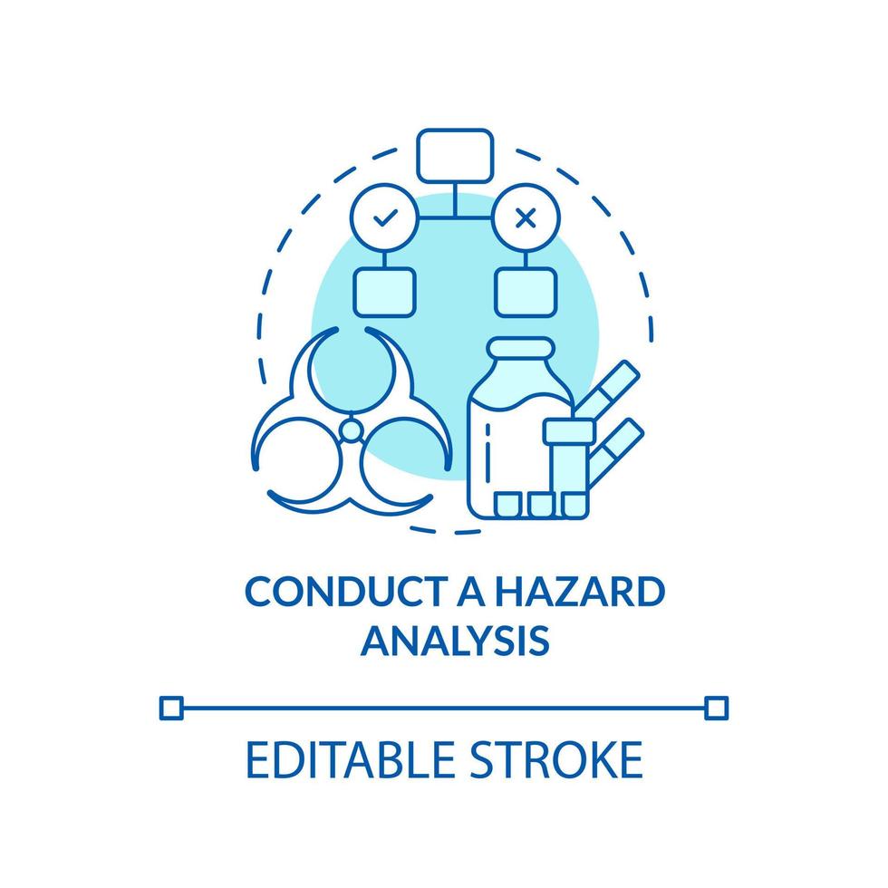 Conduct hazard analysis turquoise concept icon. Food safety risks. HACCP principle abstract idea thin line illustration. Isolated outline drawing. Editable stroke vector