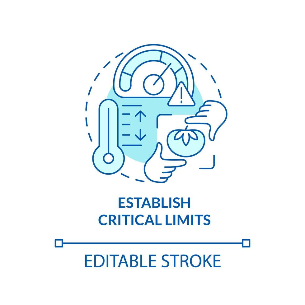 Establish critical limits turquoise concept icon. Evaluate risks. HACCP principle abstract idea thin line illustration. Isolated outline drawing. Editable stroke vector