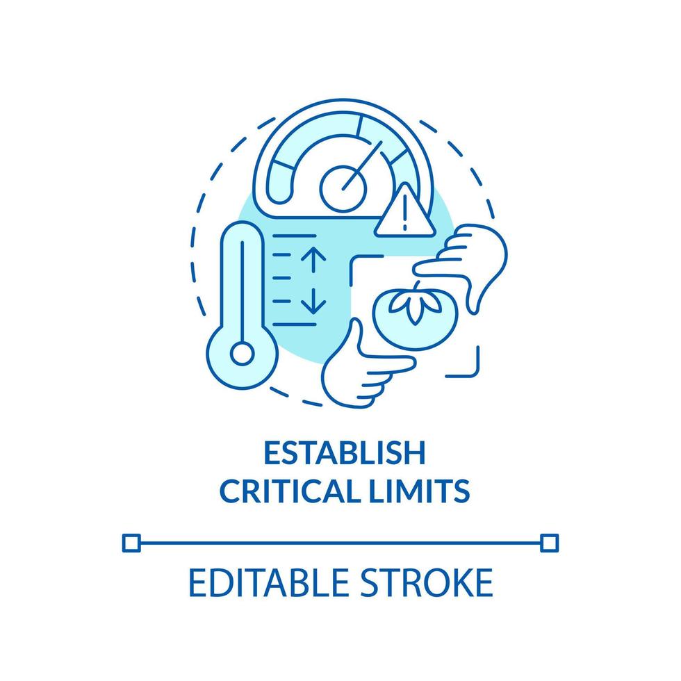 establecer crítico límites turquesa concepto icono. evaluar riesgos haccp principio resumen idea Delgado línea ilustración. aislado contorno dibujo. editable carrera vector