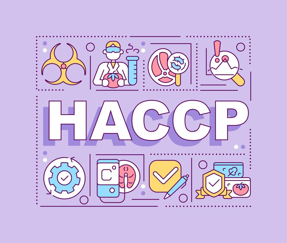 HACCP word concepts purple banner. Food safety control. Infographics with editable icons on color background. Isolated typography. Vector illustration with text