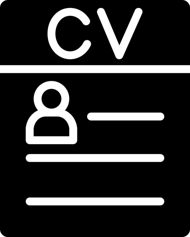 CV black glyph icon. Candidate information. Knowledge, skills and experience. Worker qualification. Resume. Silhouette symbol on white space. Solid pictogram. Vector isolated illustration