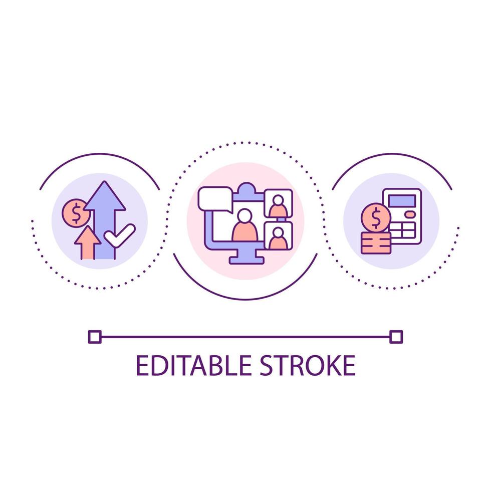 Recruitment agency cost loop concept icon. Expensive service. Video call. Remote interview. Budgeting abstract idea thin line illustration. Isolated outline drawing. Editable stroke vector