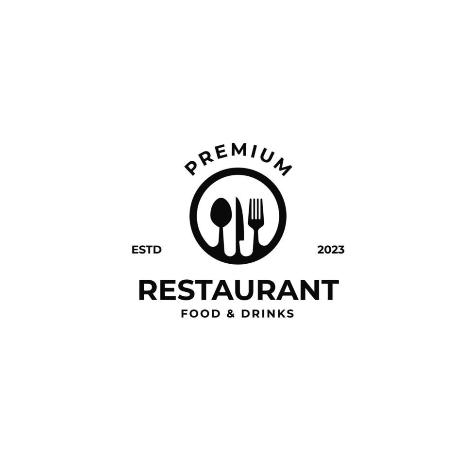 Vector circle spoon fork knife logo design illustration