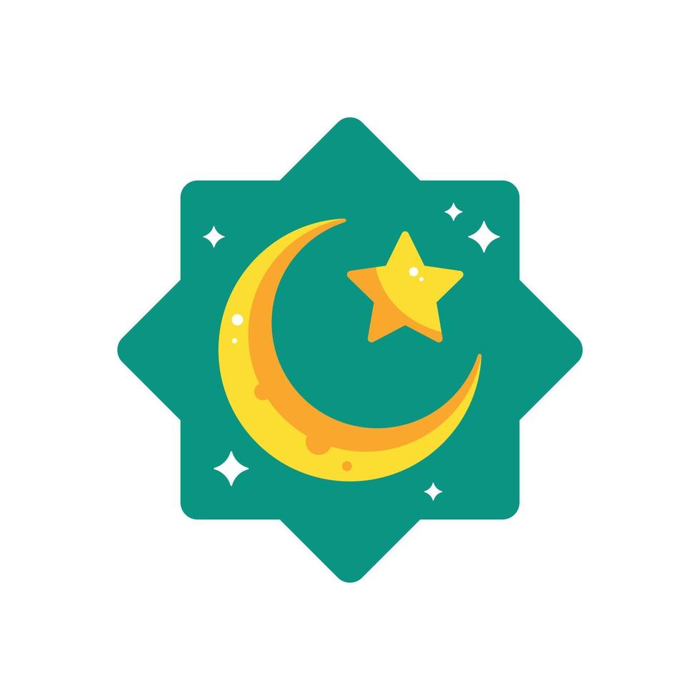 Half month and stars yellow with islamic star shape. Flat design symbol. Vector illustration