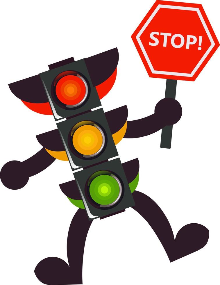 illustration  of traffic light cartoon with traffic sign vector