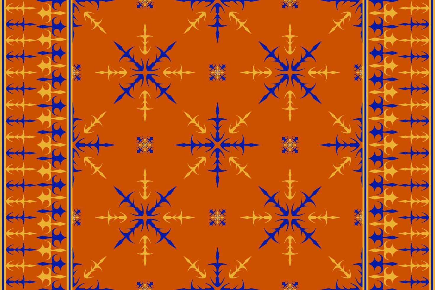 Ethnic folk seamless pattern in orange, blue and yellow tone in vector illustration design for fabric, mat, carpet, scarf, wrapping paper, tile and more