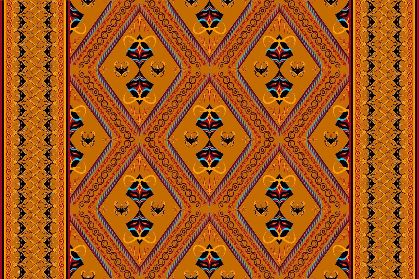 Ethnic folk geometric seamless pattern in orange and black tone in vector illustration design for fabric, mat, carpet, scarf, wrapping paper, tile and more