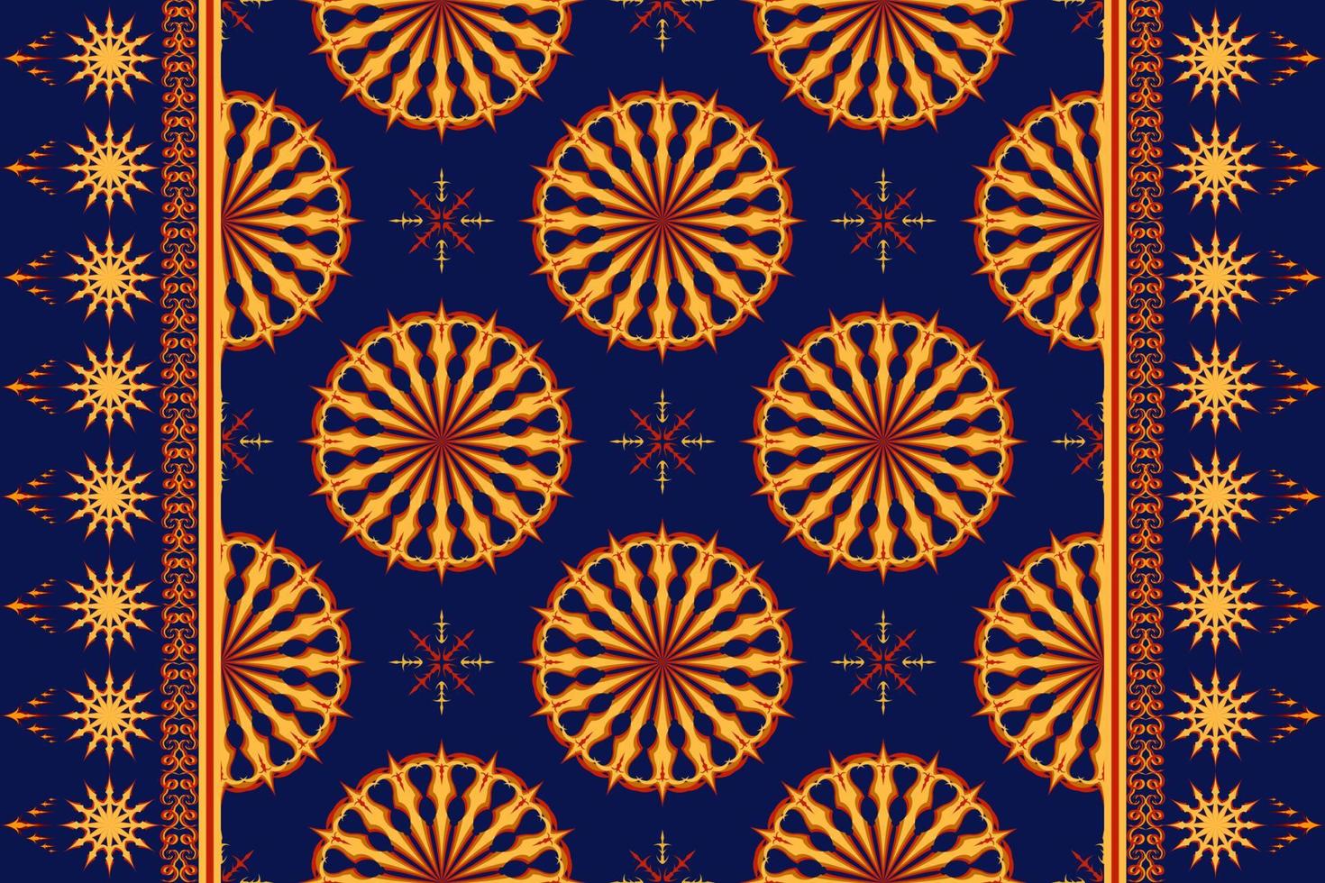 Ethnic folk seamless pattern in Dark blue, red and yellow tone in vector illustration design for fabric, mat, carpet, scarf, wrapping paper, tile and more