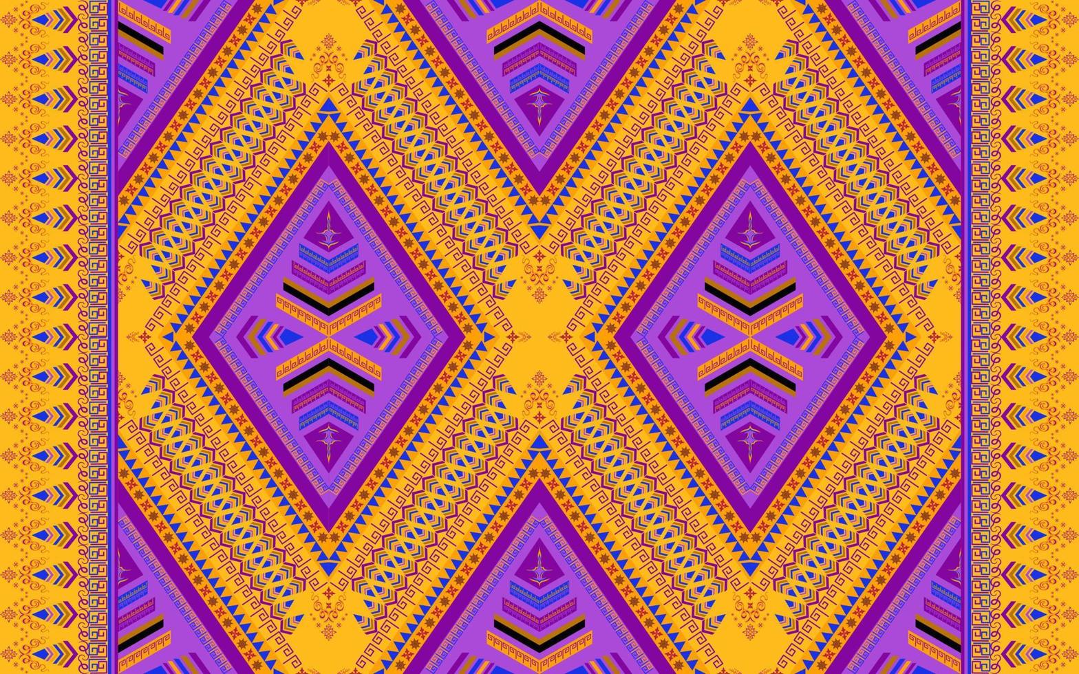 Ethnic folk geometric seamless pattern in purple, violet and yellow tone in vector illustration design for fabric, mat, carpet, scarf, wrapping paper, tile and more