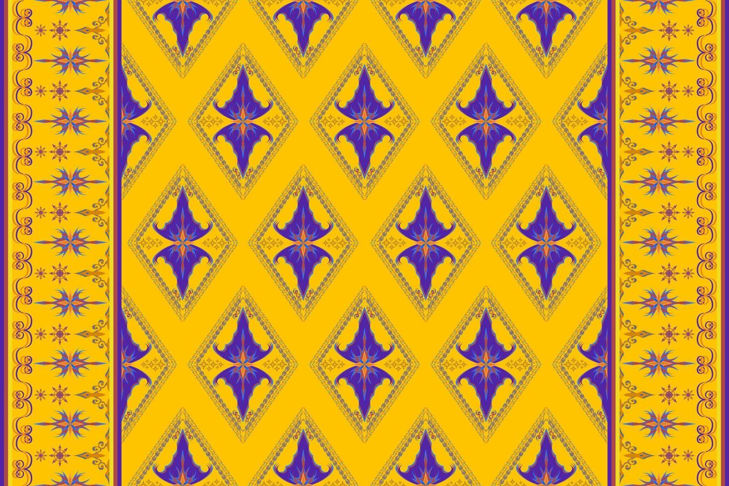 étnico gente geométrico sin costura modelo en azul, naranja y amarillo tono en vector ilustración diseño para tela, estera, alfombra, bufanda, envase papel, loseta y más