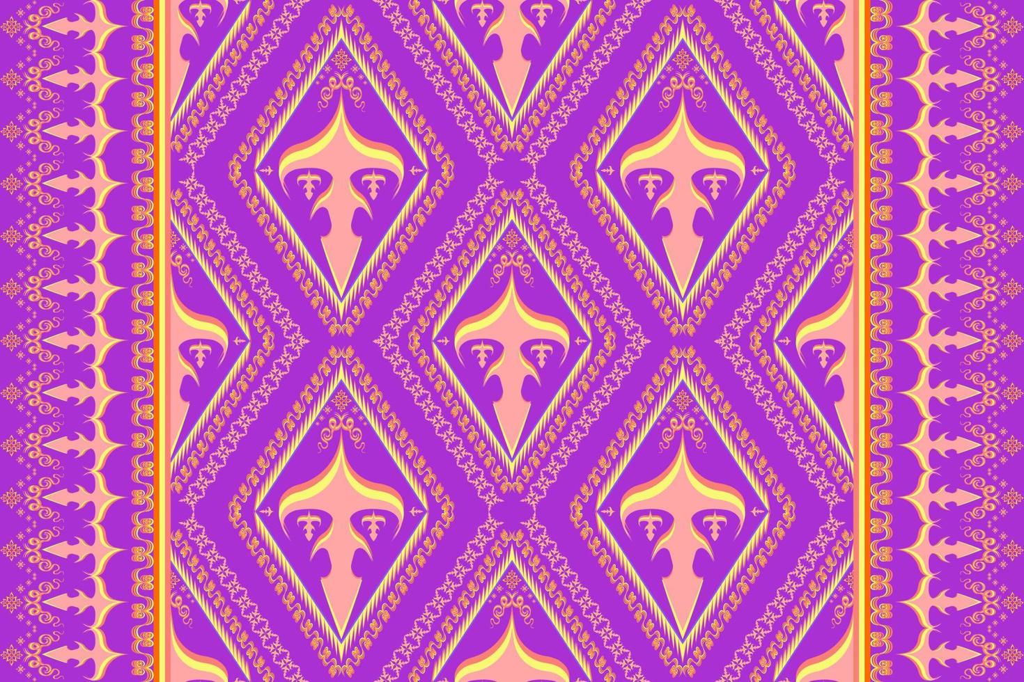 Ethnic folk geometric seamless pattern in purple and yellow tone in vector illustration design for fabric, mat, carpet, scarf, wrapping paper, tile and more