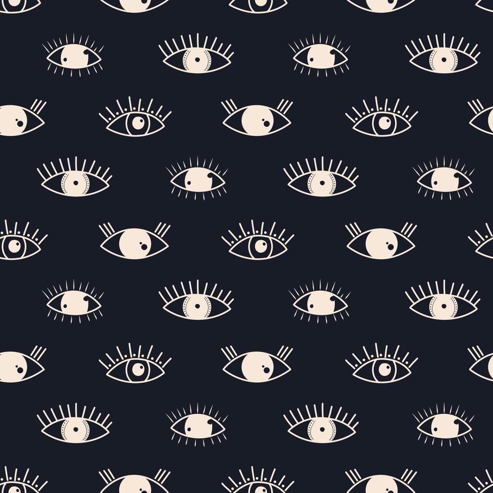 Groovy abstract eyes seamless pattern. Magic elements in trendy retro 60s 70s style vector