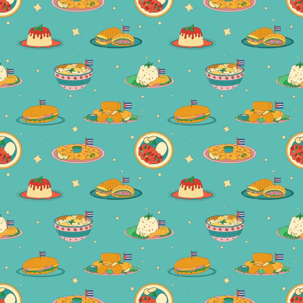 Cuban food seamless pattern. Traditional Cuban dish. Vector illustration