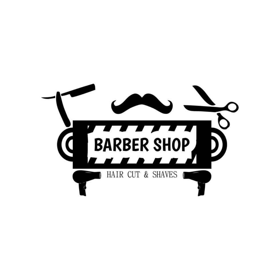 Barbero tienda logo.con afeitado equipo, vector ilustración