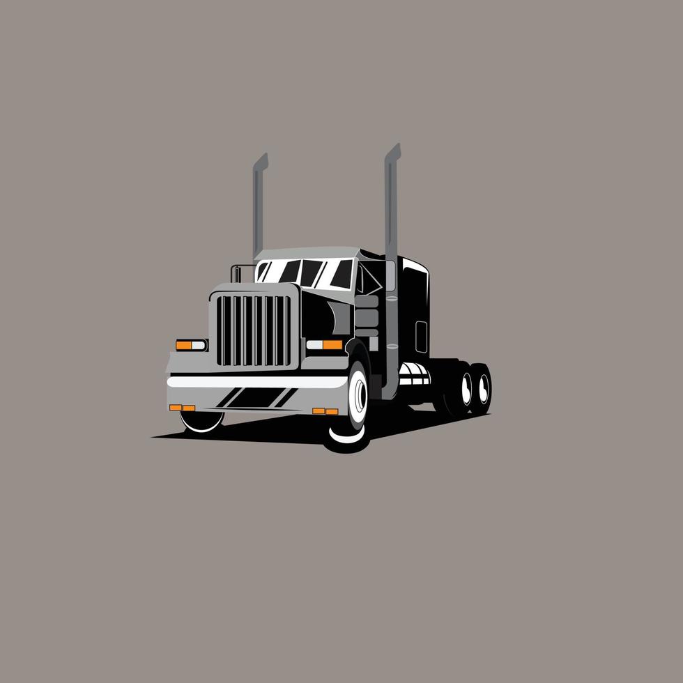 clásico americano genérico semirremolque camión frente ver negro y blanco ilustración vector